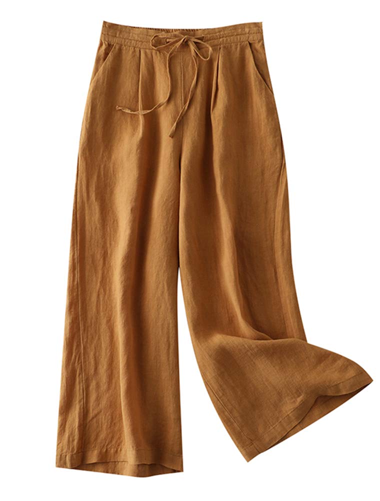 LaovanIn Women's Wide Leg Palazzo Pants - Linen Drawstring Cropped Trousers Culottes for Casual Summer Wear Styles